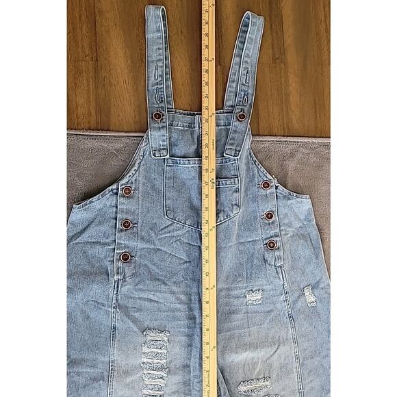 Oversized Distressed Denim Overalls • Women’s M • Boho Festival Wide Leg - Picture 12 of 14